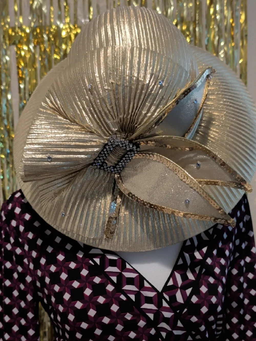 🔥Elegant Gold Party Hat with Rhinestone Bow - Mr. Hi's Collection